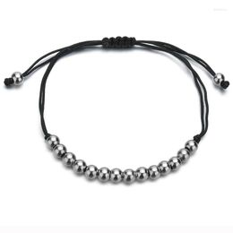 Charm Bracelets Woman Men Jewellery Rope Chain Bracelet Black Stainless Steel 4.8mm Bead Adjustable DIY Gift