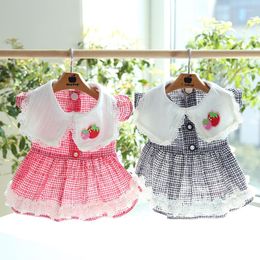 Dog Apparel Sweet Strawberry Square Neck Doll Skirt Dress Cat Vest Pet Products Cotton Clothing For Dogs Cats Clothes