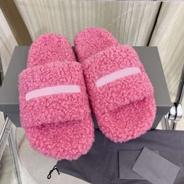 Luxury Wool Slides Men Letters Sandals Designer Fuzzy Girl Flip Flop Slipper With Box NO469