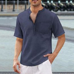 Men's Casual Shirts Stylish Men T-shirt Solid Colour Loose Summer Shirt Pure Top