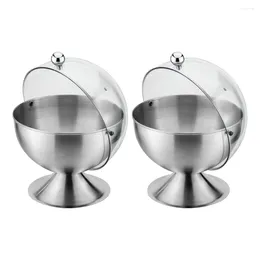 Storage Bottles 2 Pcs Stainless Steel Sugar Bowl Desktop Adornment Spice Jar Kitchen Supply Container Lid Condiment Seasoning Tabletop Decor