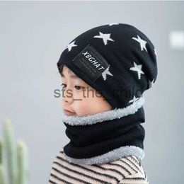 Beanie/Skull Caps 2020 New Winter Add Fluff Childen Star Hat Set Boys Girls Neck Scarf Warm Neckerchief Kids Knitting Children Hat Scarf 2pcs Sets x0907