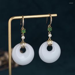 famous branddesignerDangle Earrings Charm Chinoiserie Ear Jewellery White Ring Jade Pendant Gold Copper Inlaid Zircon Crystal Light Luxury For Women