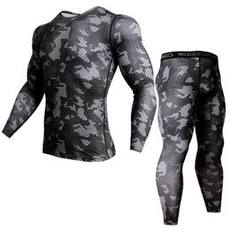 Men's Thermal Underwear Compression Men's Sports underwear MMA rash guard Male Fitness Leggings Jogging T-shirt Quick dry Gym Workout Sport suit 4XL 230907