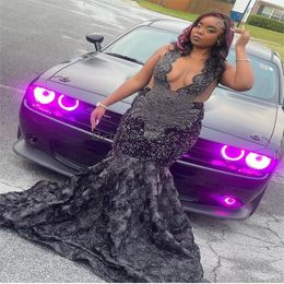 Luxury Black Sequin Evening Gown With Beaded Elegant Aso Ebi Black Girls Mermaid Prom Dress Plus Size Birthday Formal Occasion Graduation Robes De Bal Aso Ebi 2023