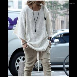 Men's T Shirts Autumn Simple Basic Three-quarter Sleeve T-Shirt Fashion Solid Colour O-neck Pullover Loose T-shirts Tops Male Clothes