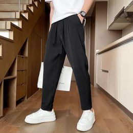 Men's Pants 2023 Slim Fitting Thin Casual Suit Men Loose Korean Fashion Large Drawstring Western Summer Solid Color Trousers