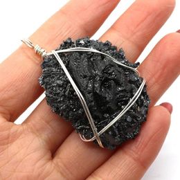 Charms Round Black Resin Crystal Pendant Charm Copper Wire Wrapped Jewelry Making DIY Spiritual Healing Items Earrings Gifts