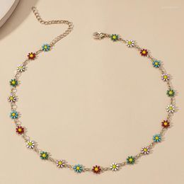 Choker Necklace Daisy Flower Women Elegant Jewellery Fashion Pearl Clavicle Chain Coloured Painting Dripping Oil Sweet Short
