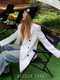 Women's Suits Fashionable 2023 Autumn Korean White Blazers For Women High-end Office Lady Versatile With Double-breasted Closure Jacket