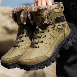 Boots Hiking Men Winter Outdoor Retro Round Head Lace Up Cotton Shoes Warm Fleece Non-slip Snow Botas Militares Hombre