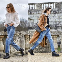 Jeans Ripped Design Fashion Women Slimming Everything Casual Straight Leg Street Nine Point Trousers
