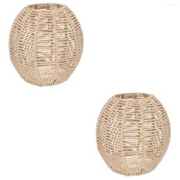 Pendant Lamps 2 Pieces Paper Rope Round Lampshade Retro Decor Ceiling Light Chandelier Cover Woven