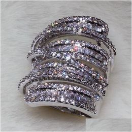 Wedding Rings Fl Princess Cut Luxury Jewelry 925 Sterling Siver Sier White Sapphire Simated Diamond Gemstones Wedding Women Ring Drop Dh2Xu