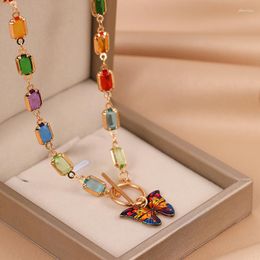 Chains Classic Colorful Diamond Butterfly Necklace Fashion Retro Trend Simple OT Buckle Clavicle Chain Jewelry Wholesale H011