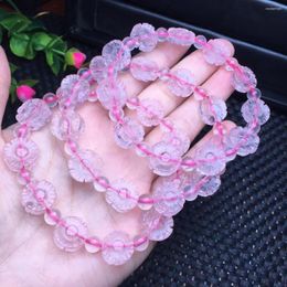 Strand 1 Pc Fengbaowu Natural Rose Quartz Flower Bracelet Round Beads Crystal Reiki Healing Stone Fashion Jewelry Gift For Women