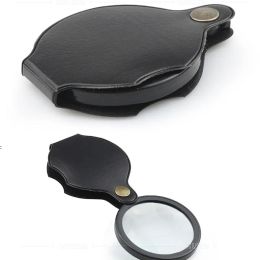 wholesale 10X Microscope Foldable PU Material Reading Mini Magnifiers Portable Jewellery Loupe Magnifying Glass Lens Pocket Magnifier LL