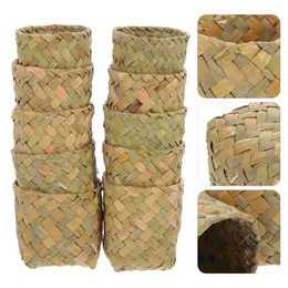 Gift Wrap 10Pcs Round Seagrass Planter Basket Woven Flower Pots Cover Containers Wicker Pot Desktop Sundries Container