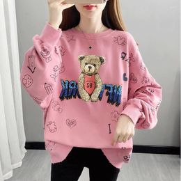 Women's Hoodies Spring Autumn Style Cotton Sweater Printed Long Sleeve O-Neck Korean Screw Thread Casual Sweatshirts 4113