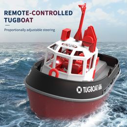 ElectricRC Boats Remote Control Tugboat 1 72 Simulation Red Fire Boat 24g Toy Model Decorated Fishing Children's Christmas Birthday Gift 230906