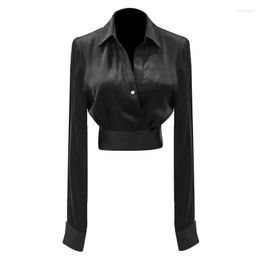 Women's Polos Casual Black Blouse For Women Lapel Long Sleeve Female Fashion Minimalist Short Shirt Clothing Spring Tide