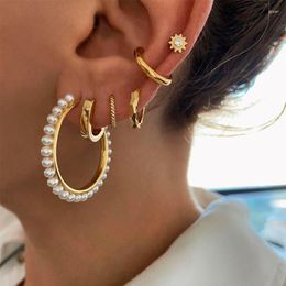 Hoop Earrings Gold Plated Set Classic Ear Cuff Women's Imitation Pearls Stud Accessories 2023 Jewellery Gift For Girl