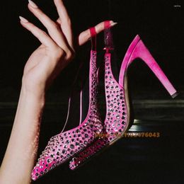 Dress Shoes Rhinestone Wedding Summer Pointed Toe Women Pumps Crystal Slingbacks High-heeled Sandals Sexy Party