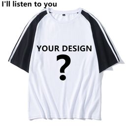 Cotton Custom T Shirt Design Your Logo Short sleeve Men top Women tee Front Back Both Side Personalised fake two pieces Tshirt designer