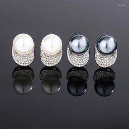 Stud Earrings EYIKA Elegant 12mm White Black Pearl For Women Full Zircon Oval Earring Female Anniversary Fine Jewellery Gift