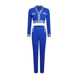 Women's Two Piece Pants Wome Elegant Pieces Sets Bodycon Clothing Sexy Buttons Tops Long 2 230906