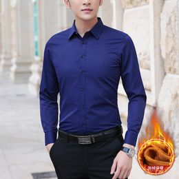 Men's Dress Shirts Winter Fashion Men Add Velvet High Quality Autumn Long Sleeve Shirt Slim Fit Korean Version Youth