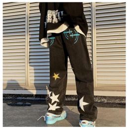 Men's Jeans Vintage Woman Pants Stars Casual Printed Man Trendyol 2023 Trends Clothes Trousers Youth Baggy Streetwear Straight