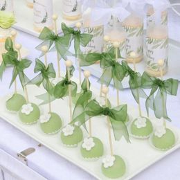 Cake Tools Green Style Yarn Bow Knot Stick Topper Wedding Cupcake Decoration Birthday Party Decorating Supplies