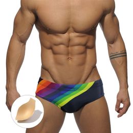 Rainbow Men's Swimwear Sexy Low Waist Surffing Beachwear Swimming Trunks Breathable Swimsuit Strips For Male Show1841