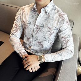 Men's Casual Shirts 2023 High Quality Printed Shirt Men Business Dress Slim Fit Long Sleeved Social Party Tuxedo Blouse Clothing