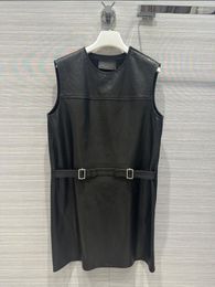 Casual Dresses Autumn/Winter 2023 Genuine Leather Vest Sundress Top Quality Designer Clothes Sheepskin Luxury Women's Dress SML