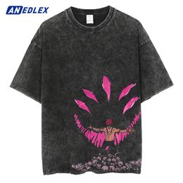 Men's TShirts Japanese Anime Print T Shirt Men Vintage Washed Tshirt Summer Short Sleeve Cotton Tops Tees Harajuku Hip Hop Streetwear 230906