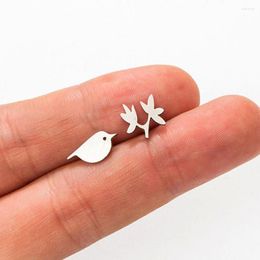 Stud Earrings 10pairs Cute Bird&Flower Earring Cuckoo Bird Leaf Pattern Stainless Steel Jewelry Accessory Gifts