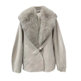 Womens Fur Faux Fur Natural Women Sheep Fur Coat Woollen Parkas With Duck Down Inside Loose Size Big Real Fur Collar 230906