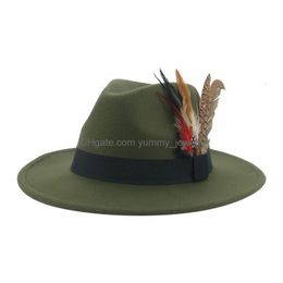 Wide Brim Hats Bucket Fedora Winter Womens Hat Mens Felt Feather Luxury Fashion Casual Decoration Chapeau Drop Delivery Accessories Sc Dhdax