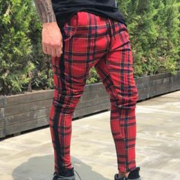 Men's Pants Mens Business Casual Plaid Dress Pencil Trousers Slim Fit Formal Bottoms