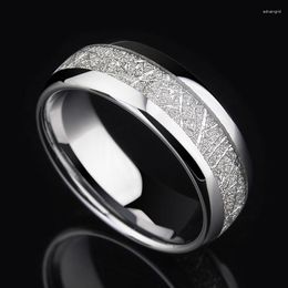 Wedding Rings Vintage 8mm Width Silver Tones Men Tungsten Carbide Ring Meteorites Pattern Engagement Band Domed Comfort Fit Size 7-12