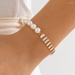Charm Bracelets Ailodo Asymmetric Imitation Pearl Crystal Chain Bracelet For Women Elegant Party Wedding Fashion Jewellery Gift