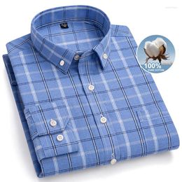 Men's Casual Shirts Luxury Plus Size 7XL Pure Cotton Long Sleeve Plaid Flannel High-end Stripe Social Male Button Down Shirt