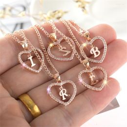 Chains 26 Initials A-Z Heart Shaped Rhinestone Pendant Necklace For Women Charm Clavicle Chain Luxury Jewellery Accessories Shiny Gift