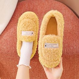 Slippers 2021 Woman House Slippers lambswool Faux Fur Warm Flat Footwear Cotton Non-slips Ladies Soft Men Plush Chunky Couples Shoes X0905