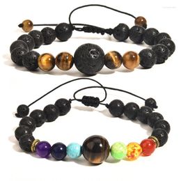 Strand 10pcs Woven 8mm Black Lava Stone Bead Bracelet Attractive Men 14mm Tiger's Eye Natural For Women Jewellery