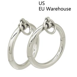 Bangle Polished shining stainless steel lockable wrist ankle cuffs bangle slave bracelet with removable O ring restraints set 230906