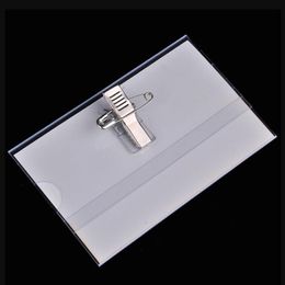 Other Office School Supplies 20pcslot Thicken PVC Horizontal Style Badge Holder With Pin and Metal Clip Transparent Holders 230907