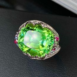 Cluster Rings HJY2023 Fine Jewelry 18K Gold Natural Green Tourmaline Gemstones 17.84ct Diamonds Male's Wedding Man's